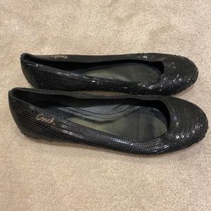 Coach black leather with sequin flats size 10